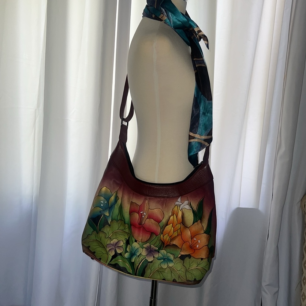 Large  Hand-Painted Leather Shoulder Bag and cross body bag